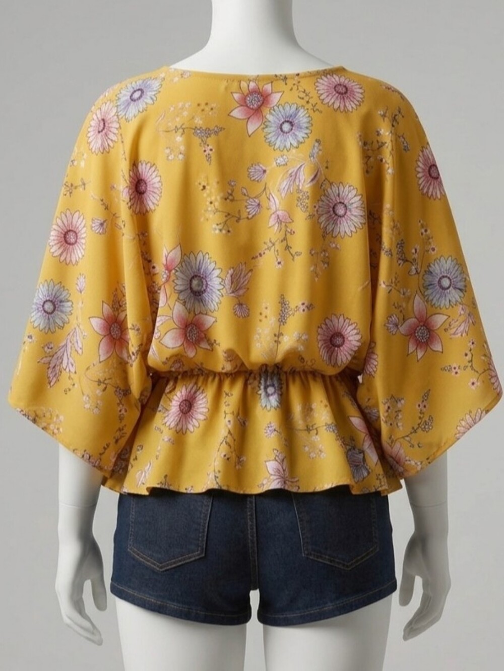 VTG LA Gypsy Vintage Y2K Does 70s Floral Bell Sleeve Blouse Mustard XXL XL Tops